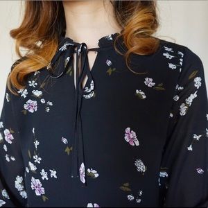 Black Chiffon Floral Blouse